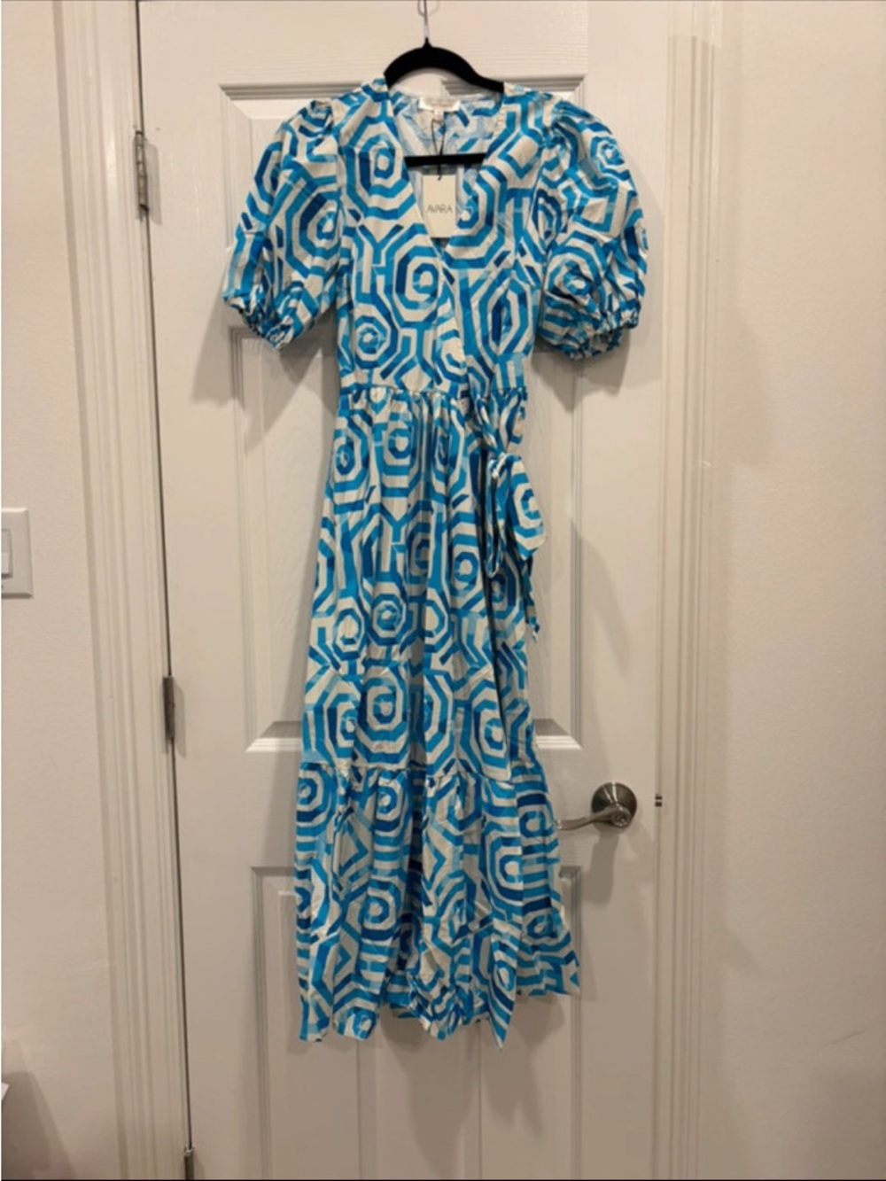 Flying Tomato Blue & White Geometric Maxi Dress